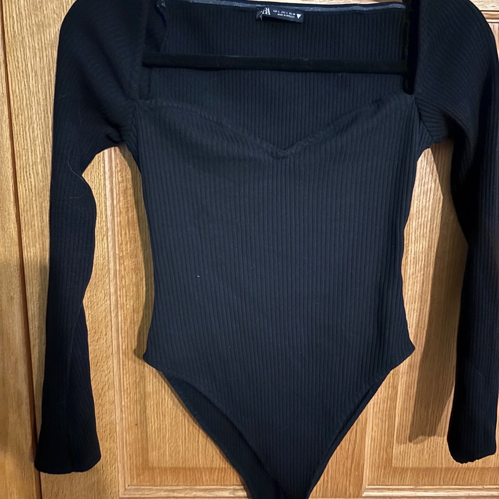 Zara Black Ribbed Bodysuit